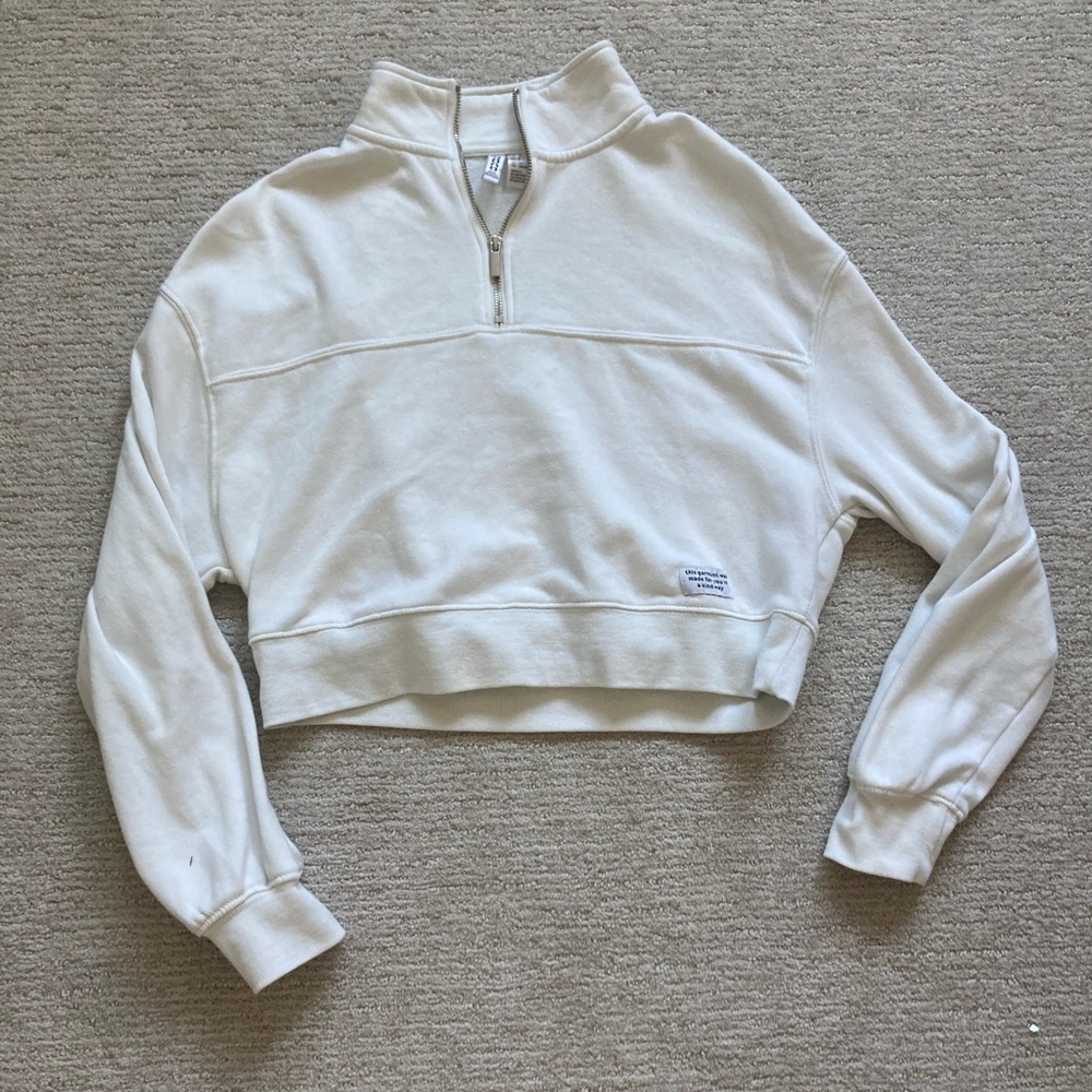 White cropped half-zip